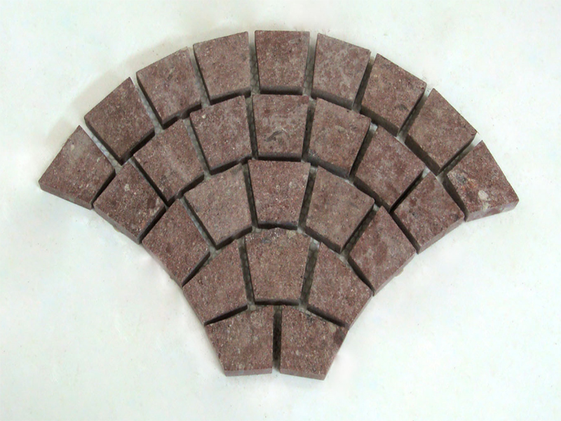 Red porphyry Flamed surface+saw cut edges+fan shape